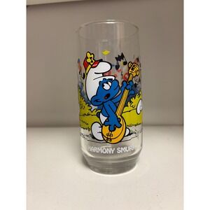 Vintage 1982 Smurfs Harmony Smurf Glass Wallace Berrie Drinkware Collectible 6"‎